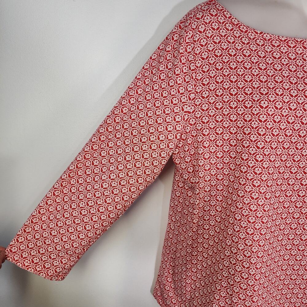 Talbots Top Tee Womens Large Printed 3/4 Sleeve Knit Bateau Neck T-Shirt Red - Picture 6 of 8